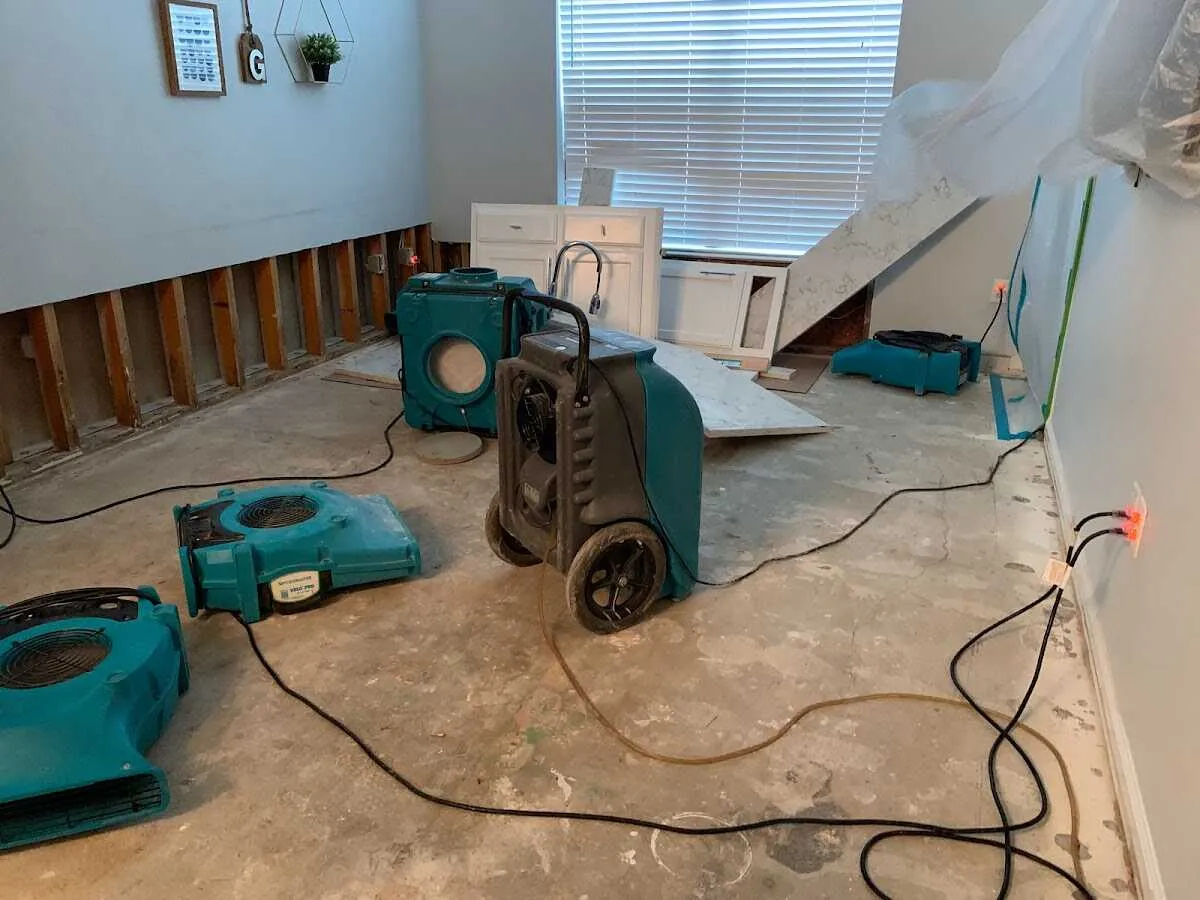 Dehumidifier in flood-cut room for Water Damage Restoration in Kailua