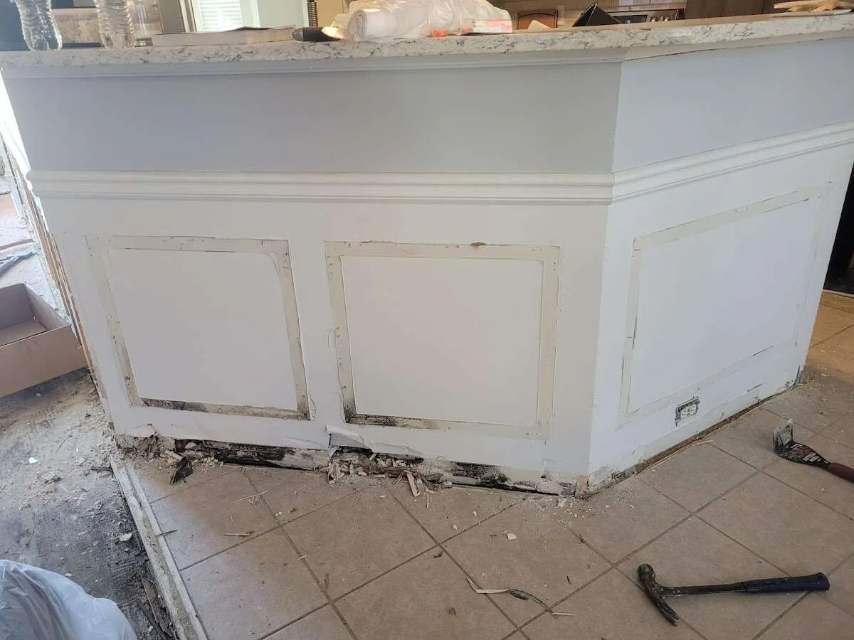 Water damage and mold on kitchen during Storm Damage Restoration in Kailua